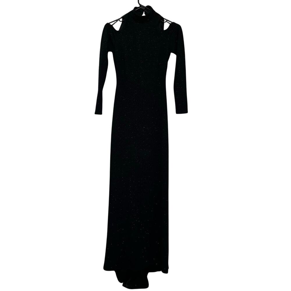 Vintage 80s/90s Betsy & Adam Linda Bernell Longsleeve Black Sparkle Dress 4 Glam